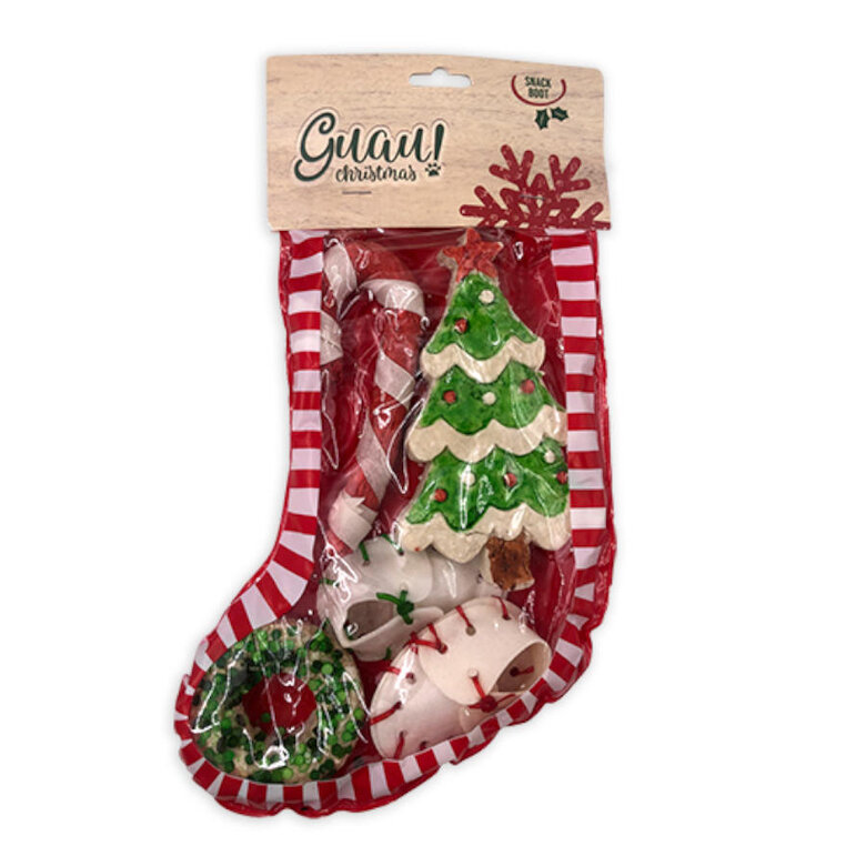1 ud. Guau Christmas Calcetín con Bocaditos de Cuero para perros,  Imagen numero 1 1 ud. Guau Christmas Calcetín con Bocaditos de Cuero para perros, , large Imagen numero 1