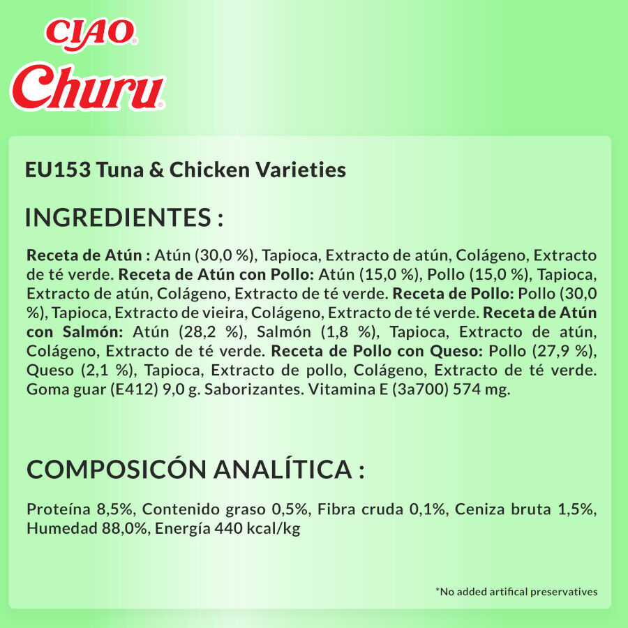 50 sobres x 14 g Churu Snack Cremoso Variedades de At&uacute;n y Pollo para gatos, , large Imagen numero 8