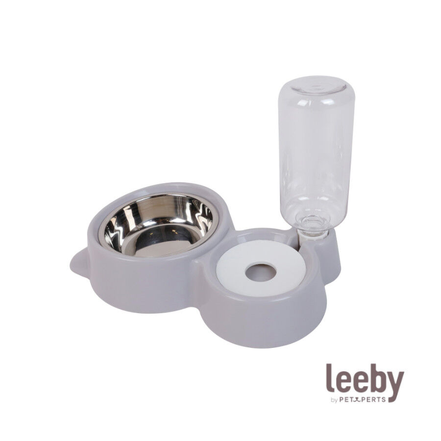 Leeby Comedero y Dispensador de Agua 2 en 1 Acero Inoxidable Gris para gatos, , large Imagen numero 2