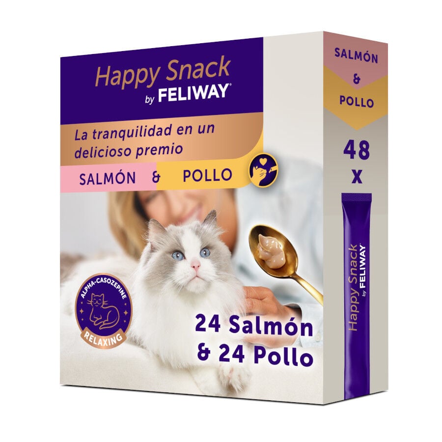 48 sobres x 10 g Feliway Happy Snack Pollo y Salm&oacute;n snack l&iacute;quido relajante para gatos, , large Imagen numero 1