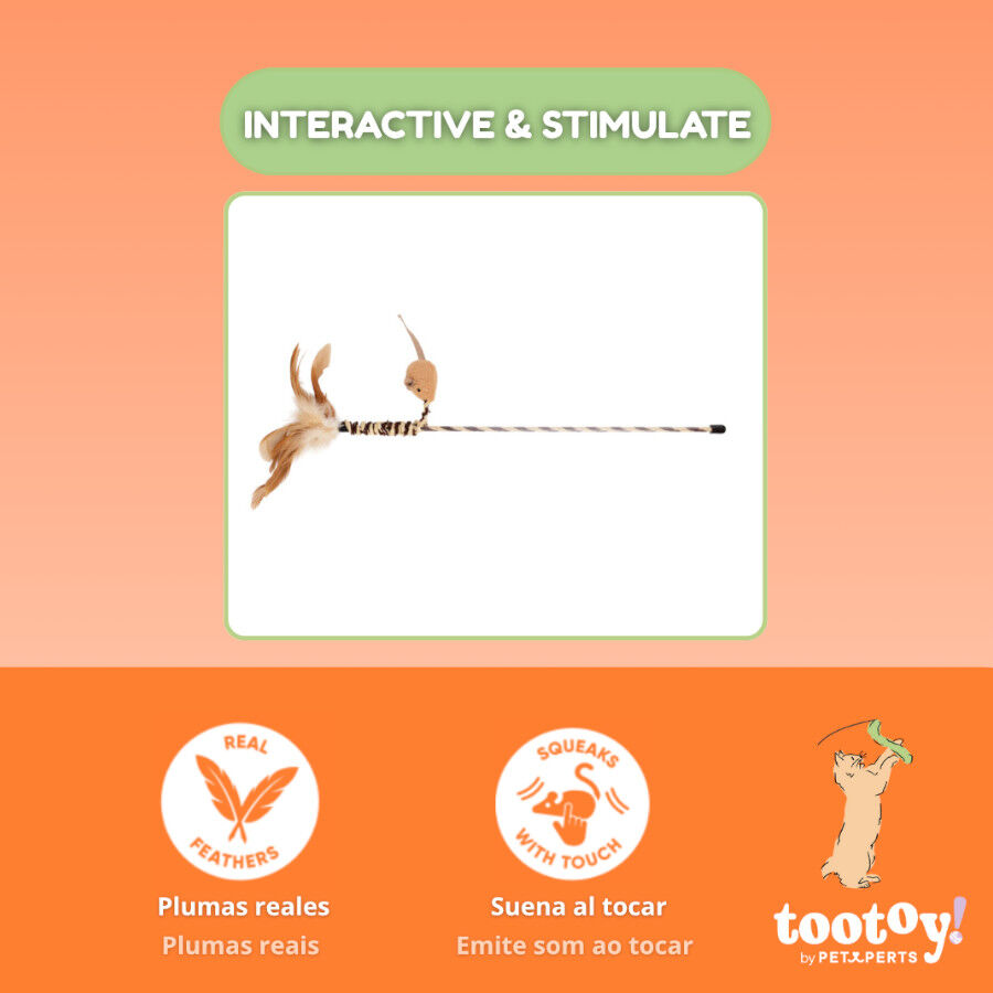 Tootoy! Caña Interactiva con Plumas y Ratón Marrón para gatos thumbnail