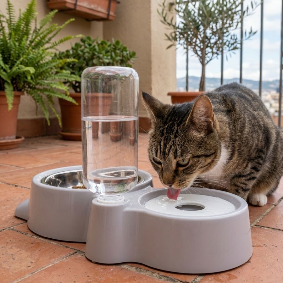 Leeby Comedero y Dispensador de Agua 2 en 1 Acero Inoxidable Gris para gatos, , large Imagen numero 1