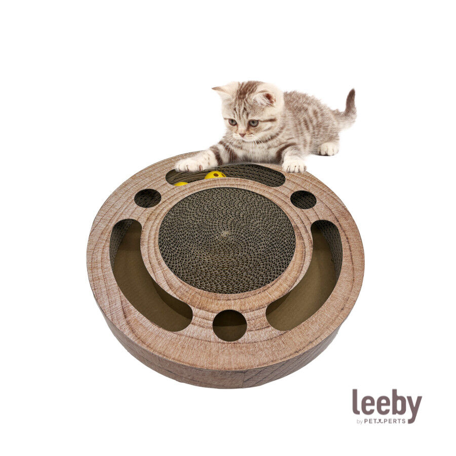 Leeby Pelusa rascador de cartón con bola y estampado madera para gatos thumbnail