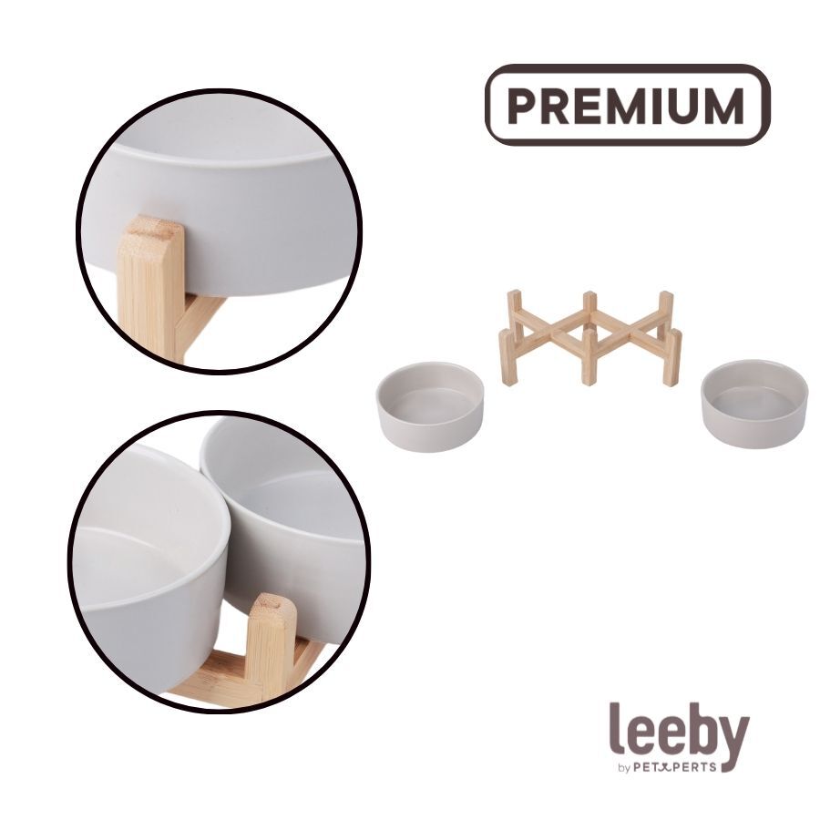 Leeby Comedero Doble de Cer&aacute;mica con Soporte de Madera para perros, , large Imagen numero 3