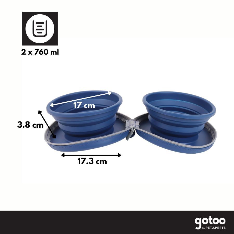 Gotoo Comedero Port&aacute;til Doble de Silicona Azul para perros, , large Imagen numero 4