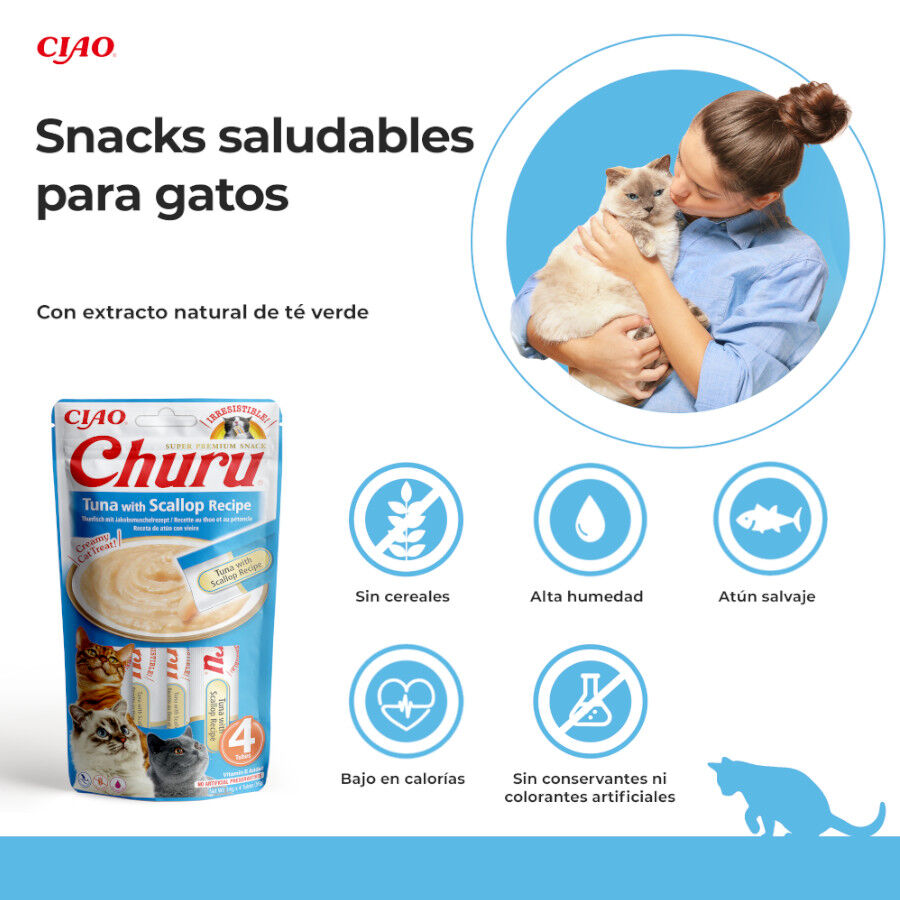 4 sobres x 14 g Churu Snack Cremoso de At&uacute;n con Vieira para gatos, , large Imagen numero 2