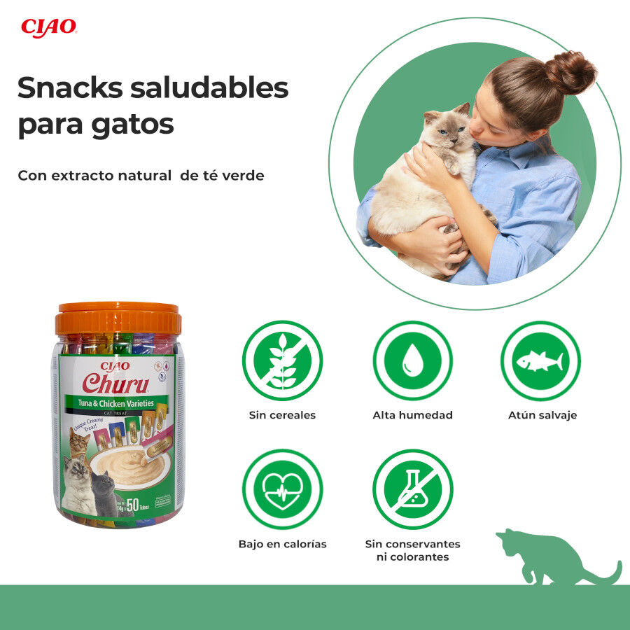50 sobres x 14 g Churu Snack Cremoso Variedades de At&uacute;n y Pollo para gatos, , large Imagen numero 2