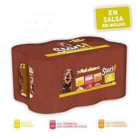 Start! Adult Pollo, Ternera y Cordero en Salsa lata para perros – Multipack