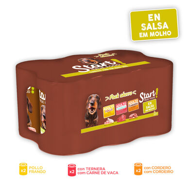 Start! Adult Pollo, Ternera y Cordero en Salsa lata para perros – Multipack