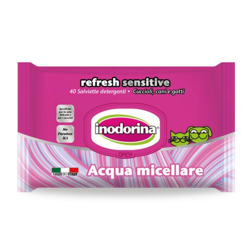 Inodorina Refresh Sensitive Toallitas Húmedas Agua Micelar para perros y gatos