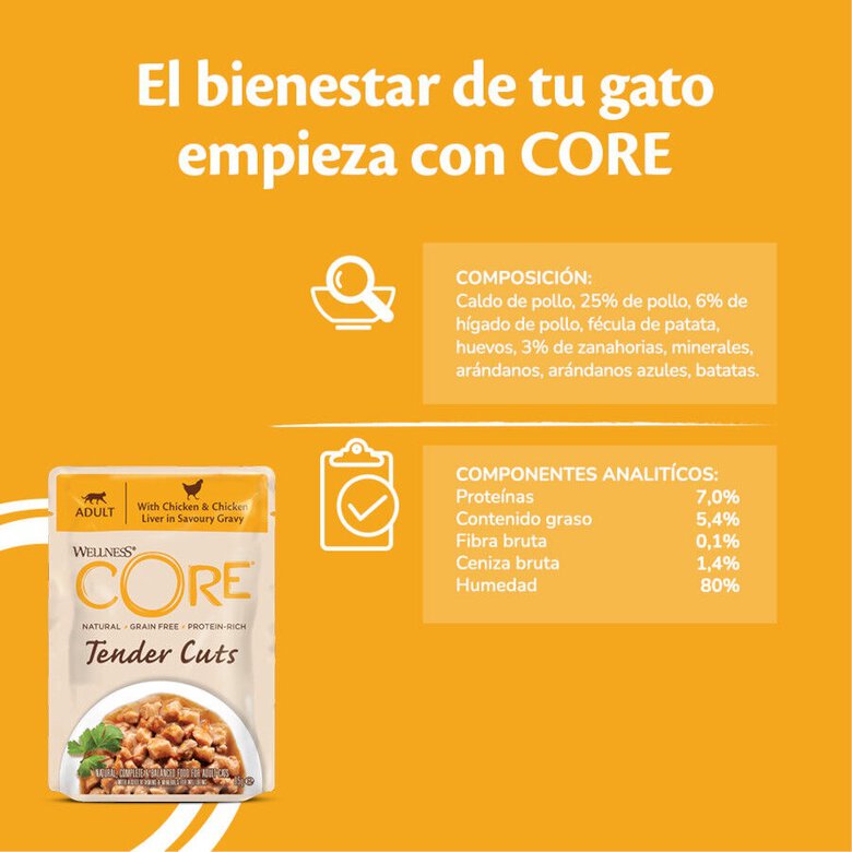 85 g Wellness Core Tender Cuts Pollo Sobre en salsa para gatos,  Imagen numero 4 85 g Wellness Core Tender Cuts Pollo Sobre en salsa para gatos, , large Imagen numero 4