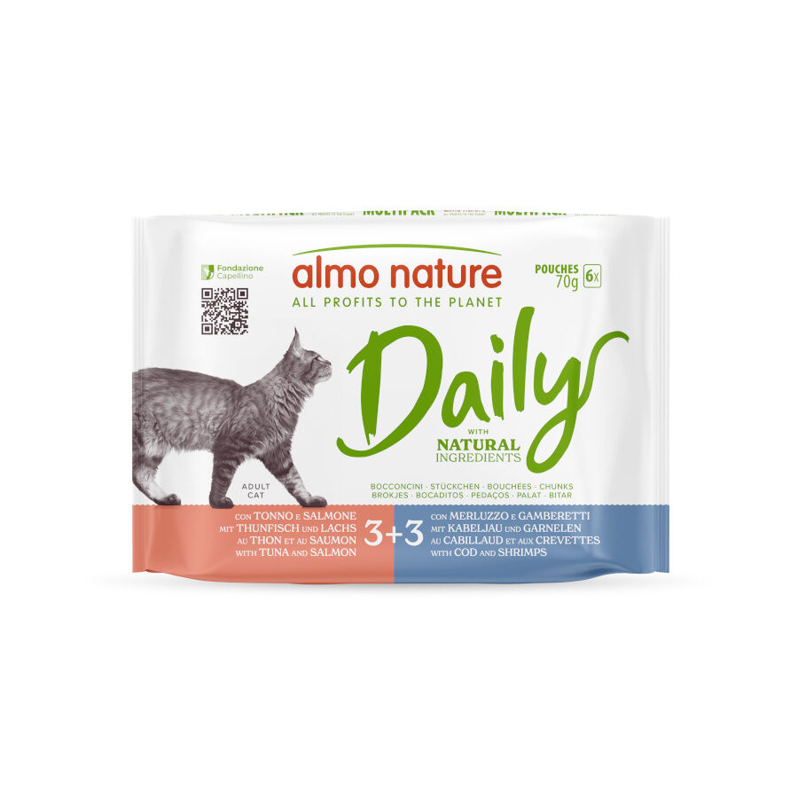 Almo Nature Daily Atún con Salmon y Bacalao con Camarones sobre para gatos - Multipack