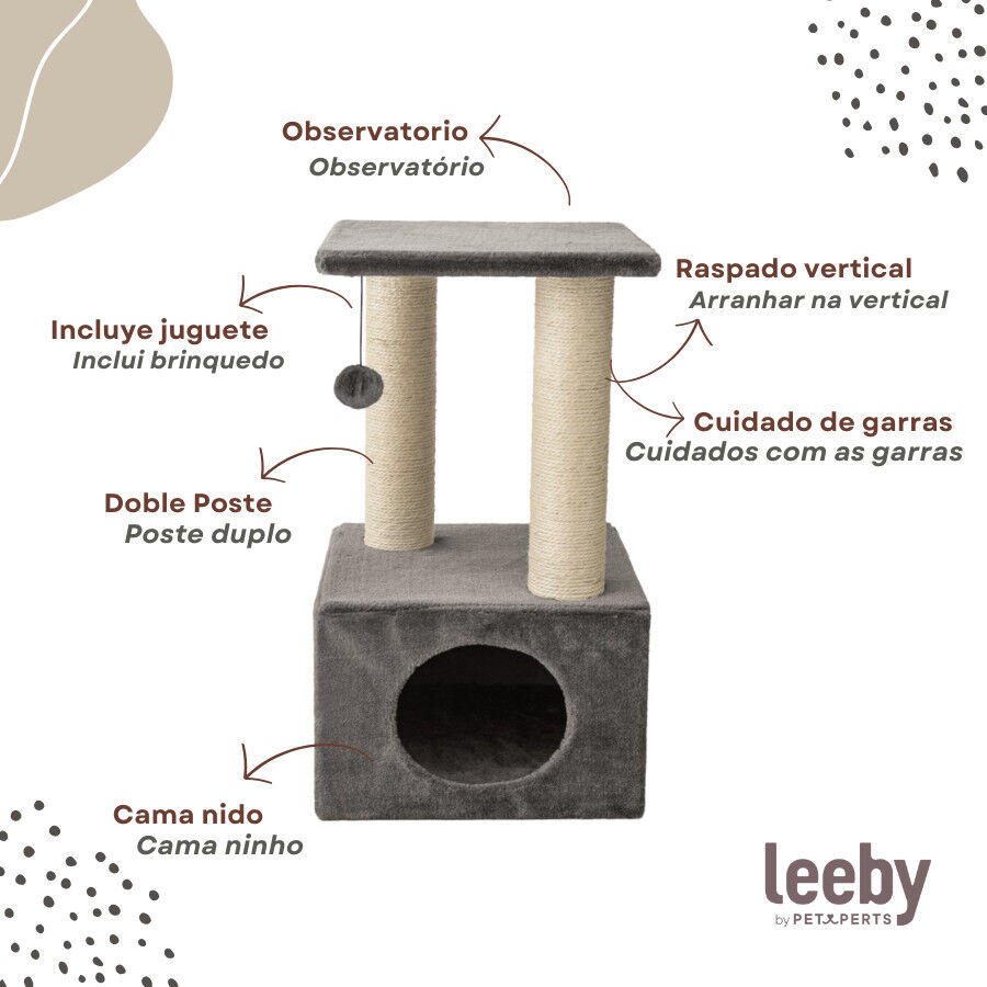 Leeby Colette Scratch rascador con cama nido y juguete gris para gatos thumbnail