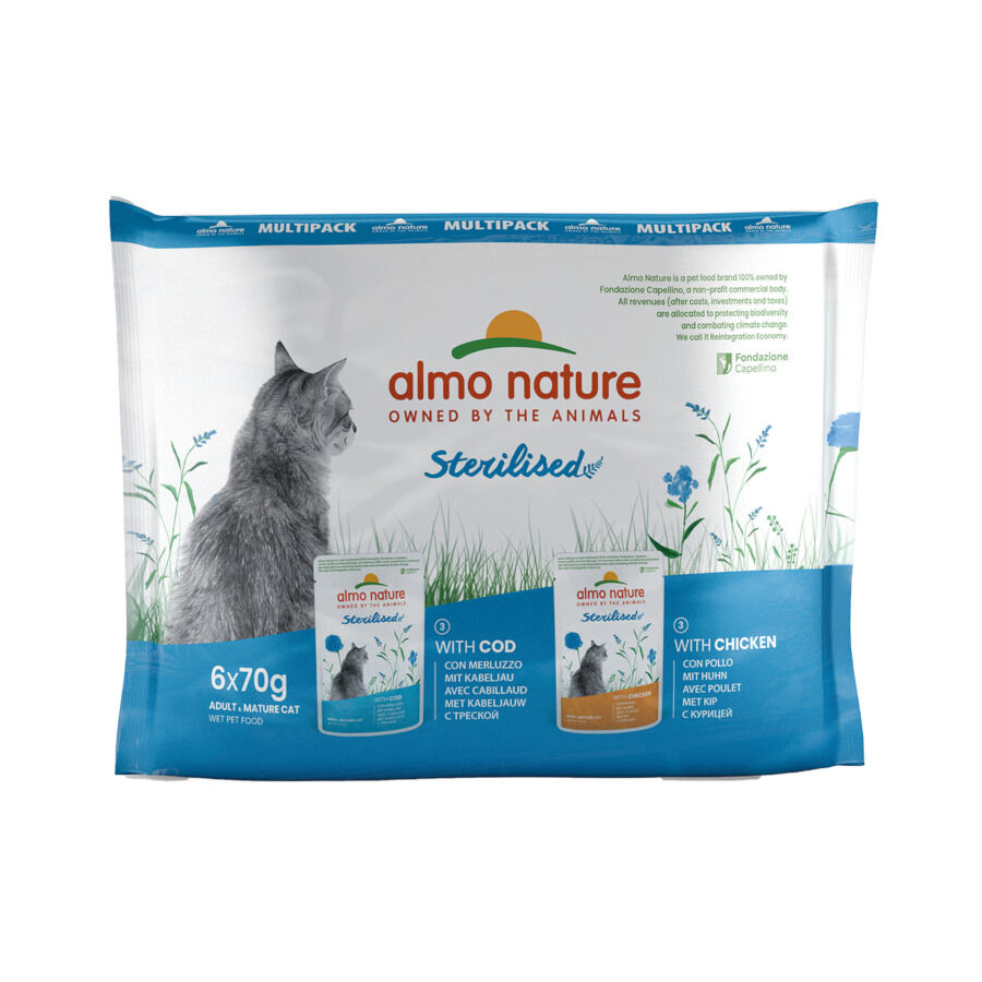 Almo Nature Sterilised Bacalao y Pollo sobre para gatos - Multipack