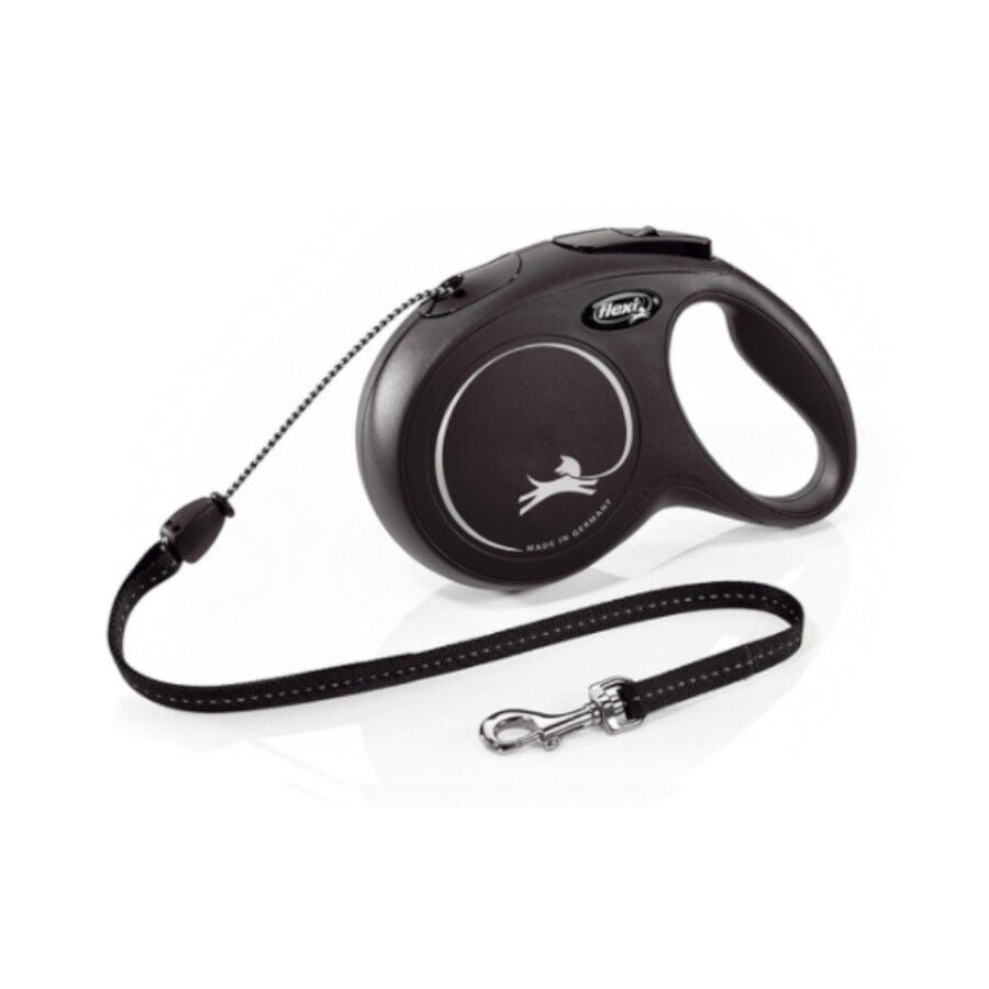 Flexi New Classic Correa de Cordón Extensible Negra para perros