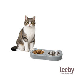 Leeby Comedero Doble de Acero Inoxidable Color Verde para gatos
