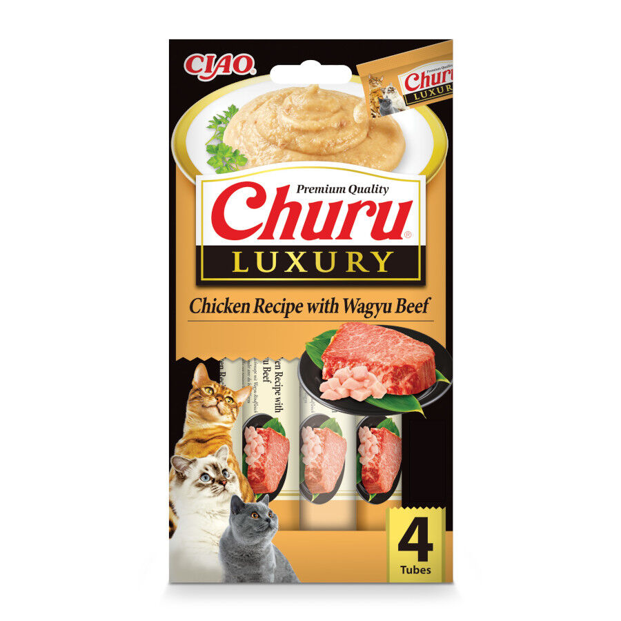 4 Sobres x 14 g Churu Luxury Snack Pollo y Wagyu para gatos, , large Imagen numero 1