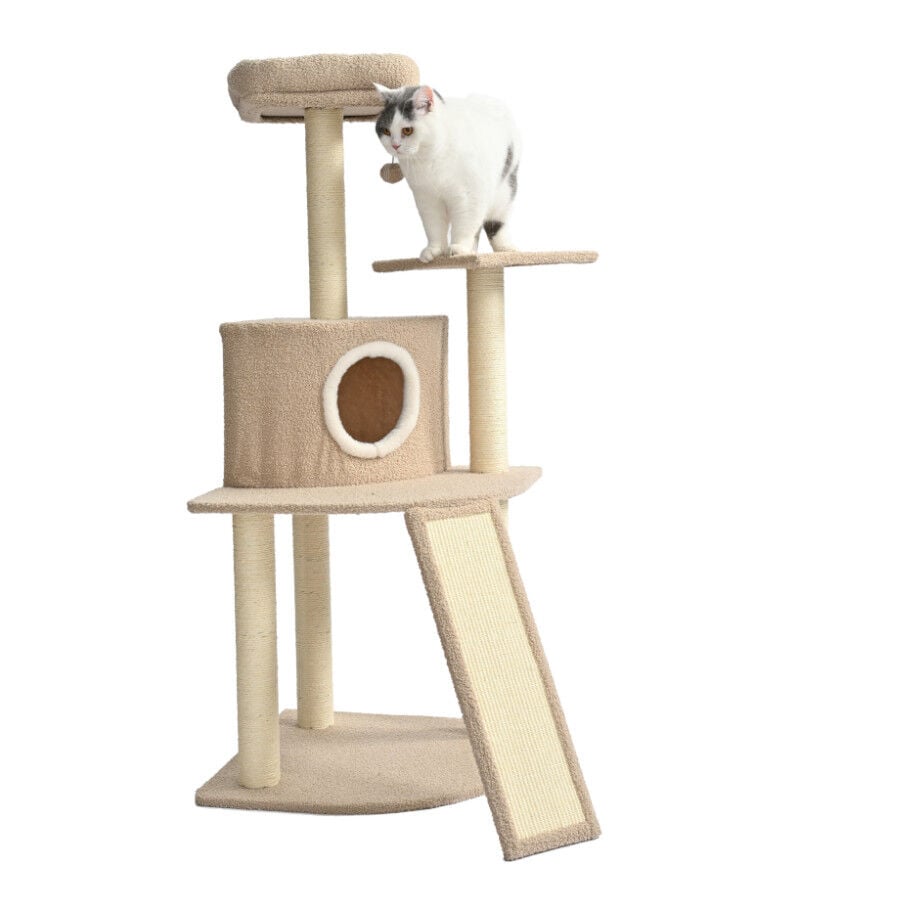 Leeby Boucle Collection Árbol rascador con cama nido y rampa para gatos thumbnail