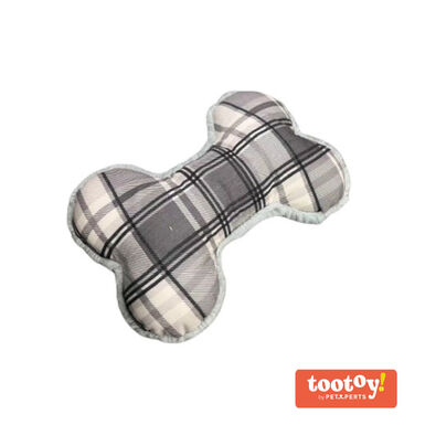Tootoy! Tartan Bone Cuddler Grey Hueso de Peluche para perros