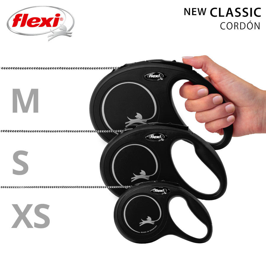 Flexi New Classic Correa de Cordón Extensible Negra para perros thumbnail