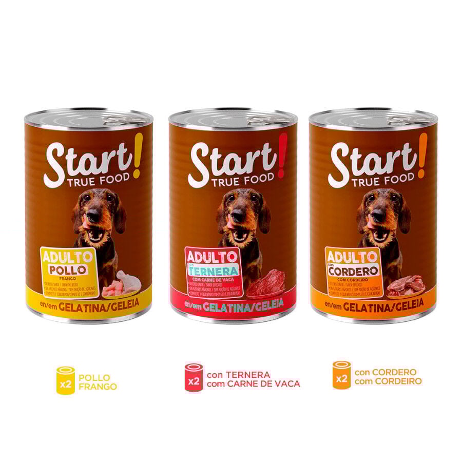 6 latas x 400 g Start! Adult Pollo, Ternera y Cordero en Gelatina lata para perros, , large Imagen numero 3