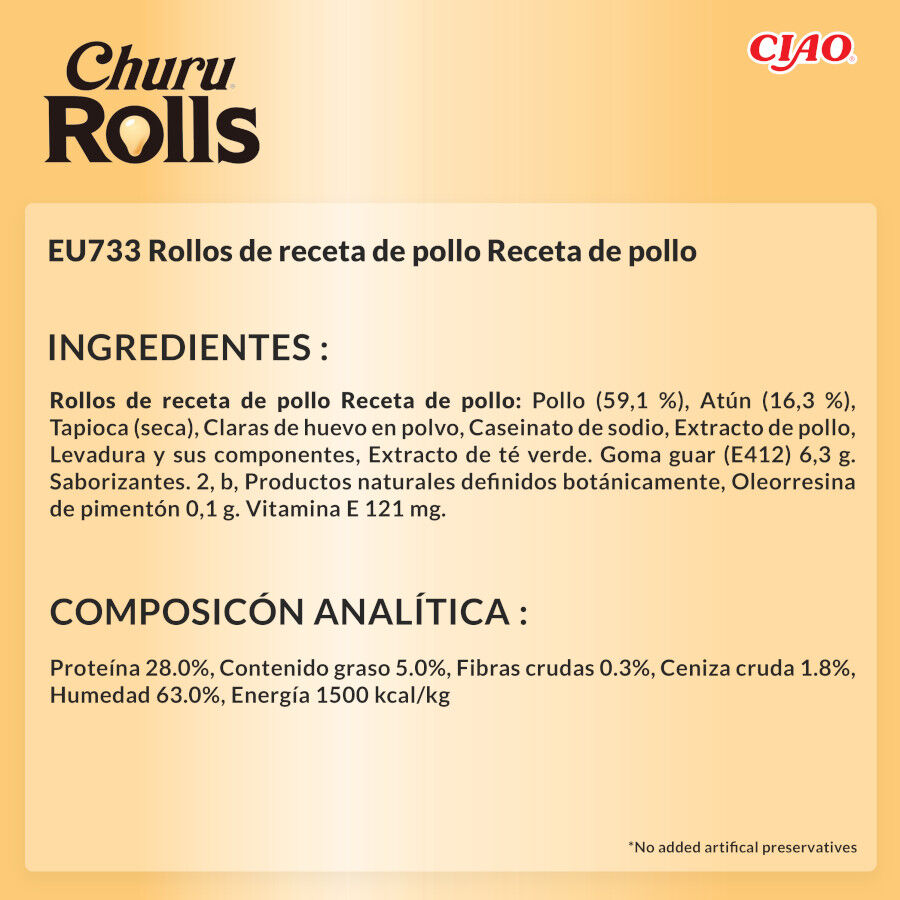 4 sobres x 10 g Churu Sticks Rolls de Pollo para gatos, , large Imagen numero 6