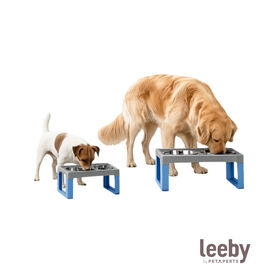 Leeby Comedero Doble de Acero Inoxidable Color Azul para perros