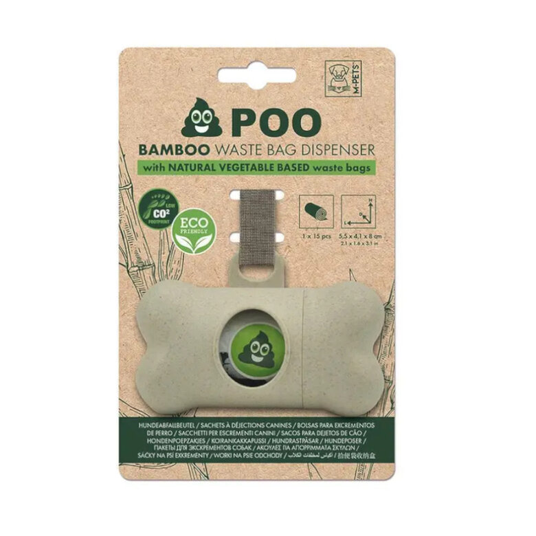 M-pets Poo Bamboo Porta Bolsas Biodegradable + 15 bolsas para heces de perro, , large image number null