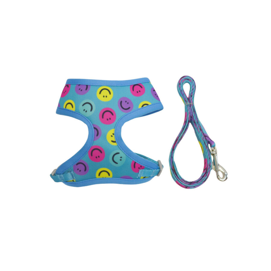 Gotoo Correa y arnés estampado smile azul para gatos