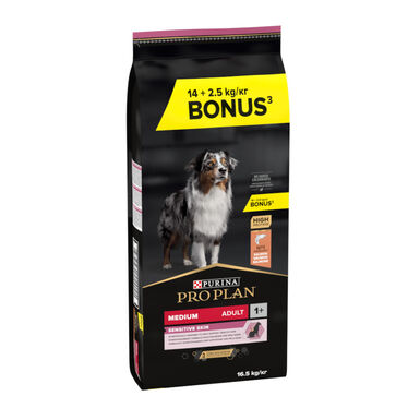 16.5 kg (14 + 2.5 kg ¡gratis!) Pro Plan Adult Medium Sensitive Skin Salmón pienso para perros