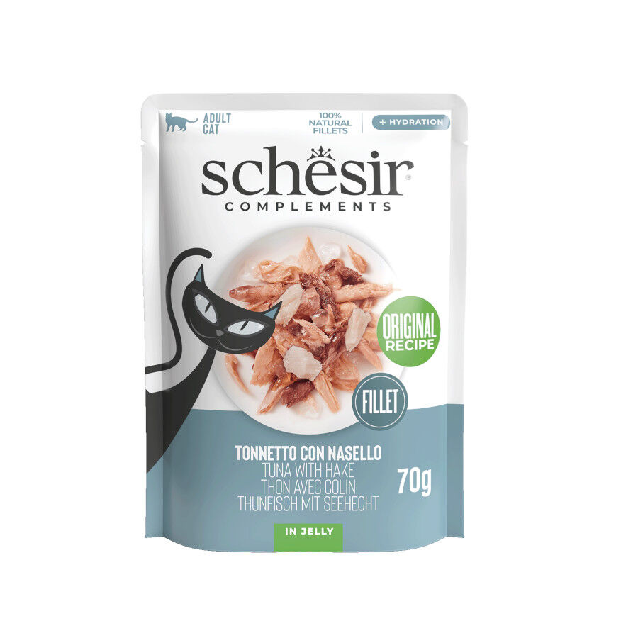 70 g Schesir At&uacute;n con Merluza en Gelatina sobre para gatos, , large Imagen numero 1