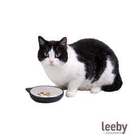 Leeby Comedero de Cer&aacute;mica Blanco y Negro con Orejitas para gatos