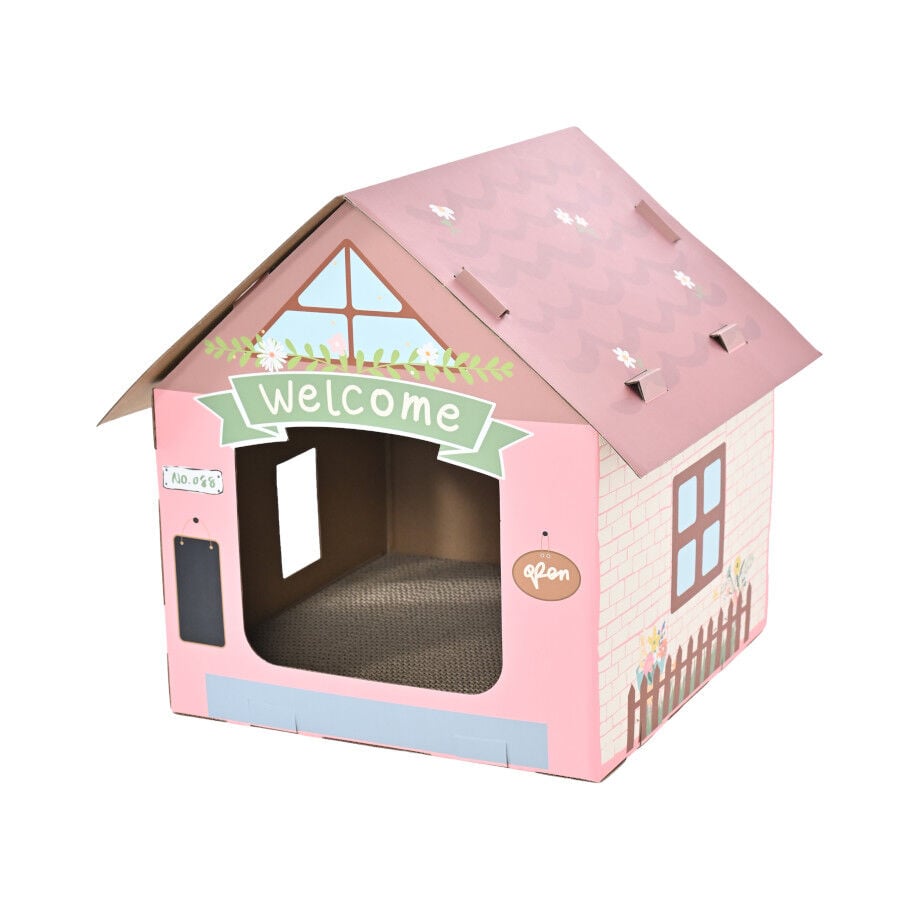 Leeby Hattie casita rascador de cart&oacute;n rosa para gatos, , large Imagen numero 1