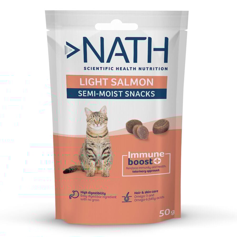 50 g Nath Bocaditos Light Semih&uacute;medos de Salm&oacute;n para gatos, , large Imagen numero 1