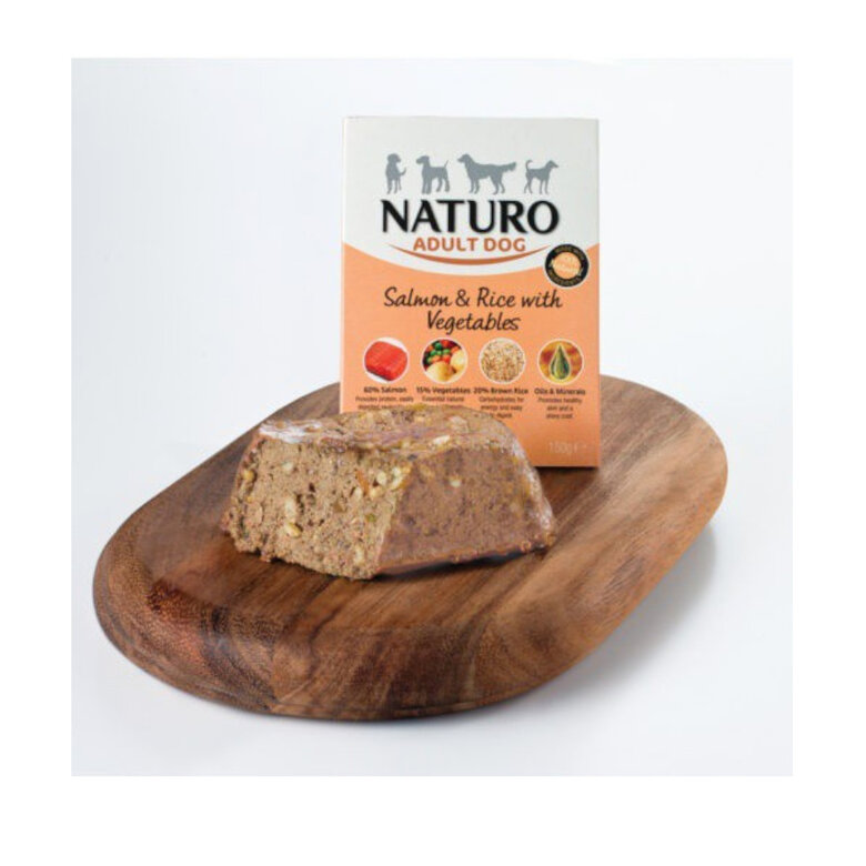 150 g Naturo Adult Salmón con Arroz y Vegetales tarrina para perros,  Imagen numero 1 150 g Naturo Adult Salmón con Arroz y Vegetales tarrina para perros, , large Imagen numero 1