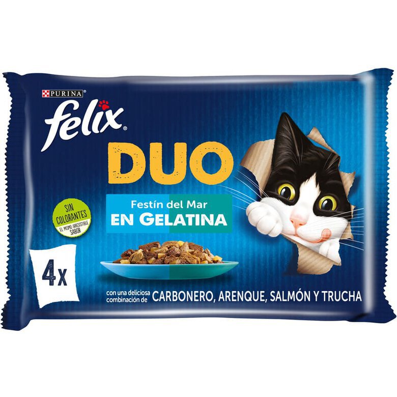 4 sobres x 85 g Felix Fantastic Duo Pescado en Gelatina sobre para gatos,  Imagen numero 1 4 sobres x 85 g Felix Fantastic Duo Pescado en Gelatina sobre para gatos, , large Imagen numero 1