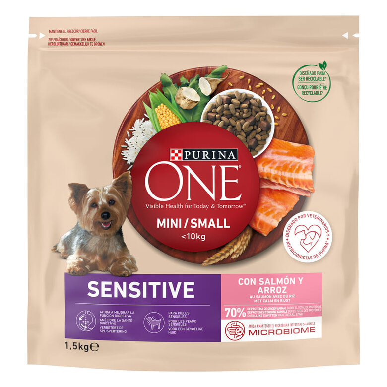 Purina One Adult Mini Bifensis Delicate Salmón y Arroz pienso para perros, , large image number null