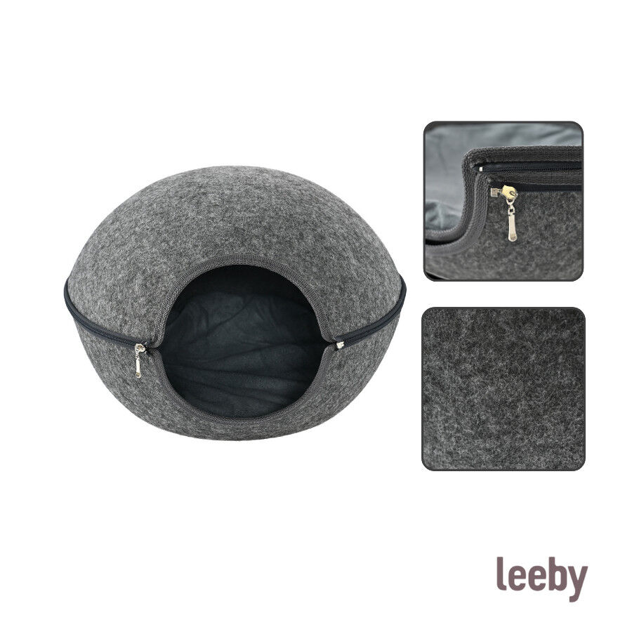 Leeby Cama Cueva Fieltro Gris para gatos, , large Imagen numero 6