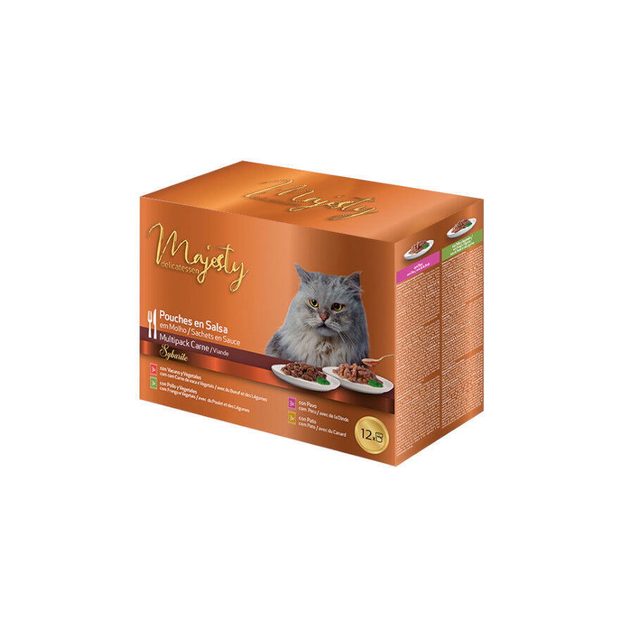 12 sobres x 100 g  Majesty Multipack Sobres Salsa Carne en Salsa para gatos, , large Imagen numero 1