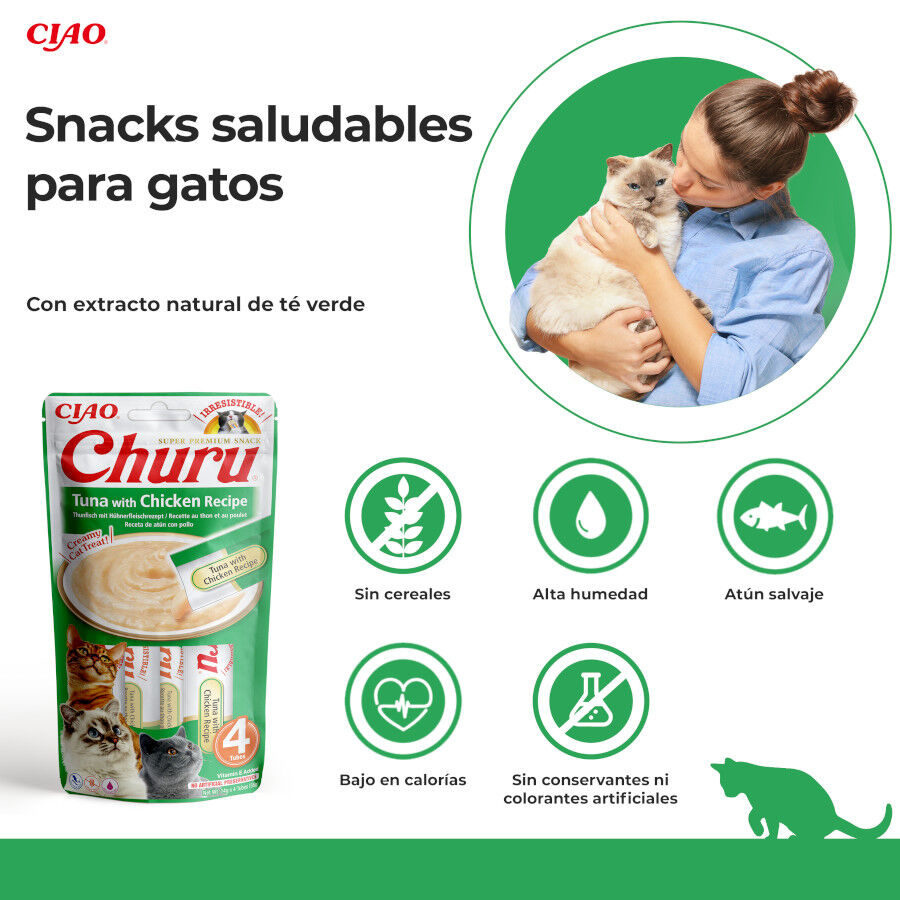 4 sobres x 14 g Churu Snack Cremoso de At&uacute;n con Pollo para gatos, , large Imagen numero 2