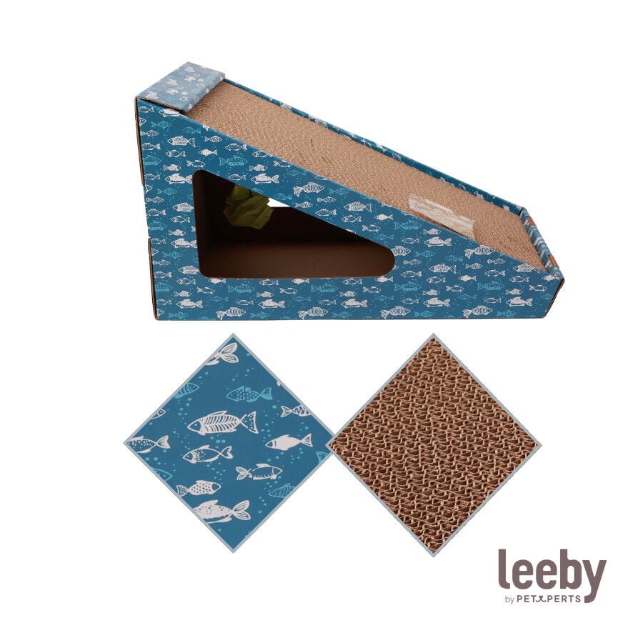 Leeby Walter rascador de cartón horizontal con bola y estampado de peces para gatos thumbnail