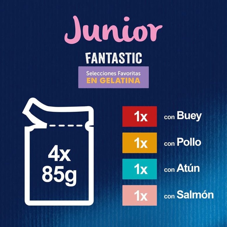 4 sobres x 85 g Felix Junior Fantastic Carne y Pescado en Gelatina sobre para gatos,  Imagen numero 4 4 sobres x 85 g Felix Junior Fantastic Carne y Pescado en Gelatina sobre para gatos, , large Imagen numero 4