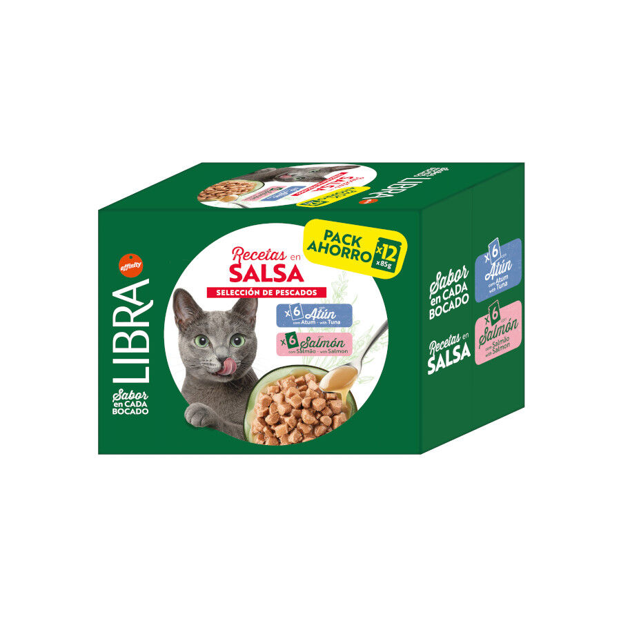 12 sobres x 85 g Libra Salm&oacute;n y At&uacute;n Sobres en Salsa para gatos, , large Imagen numero 1