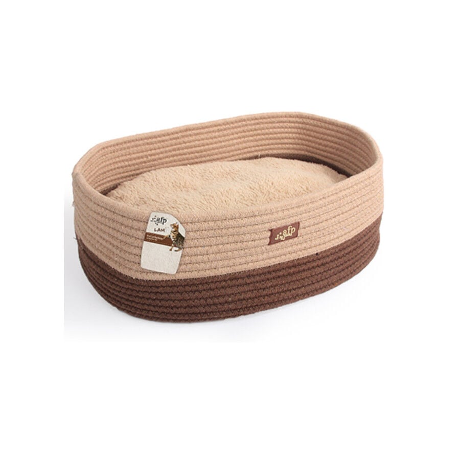 All For Paws Cama ovalada en marrón y blanco para gatos