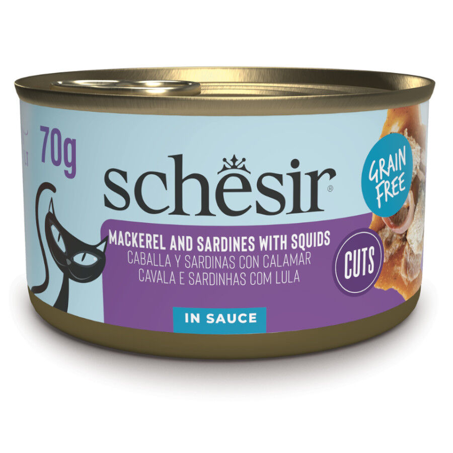 70 g Schesir Lata Caballa, Sardinas con Calamar en salsa para gatos, , large Imagen numero 1