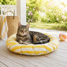Summer Vibes Cama Redonda Refrescante Amarilla para gatos