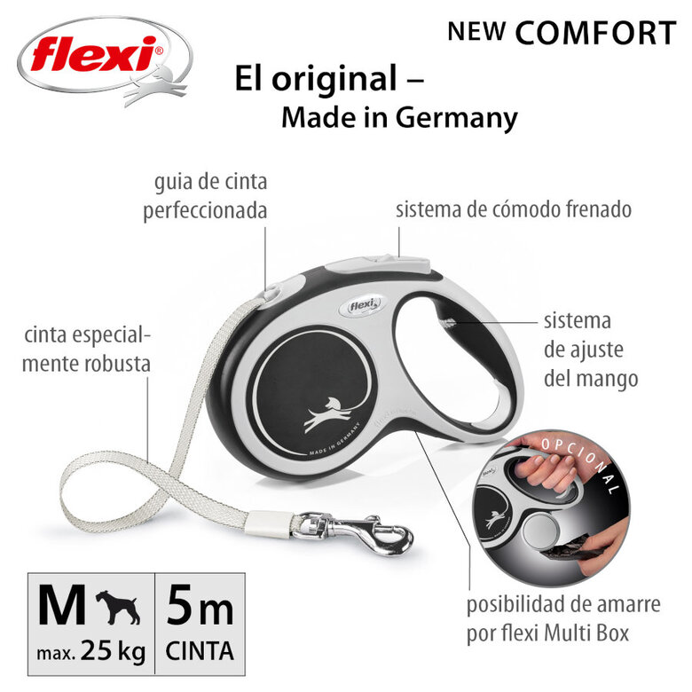 Flexi New Comfort Correa Extensible Gris para perros, , large image number null