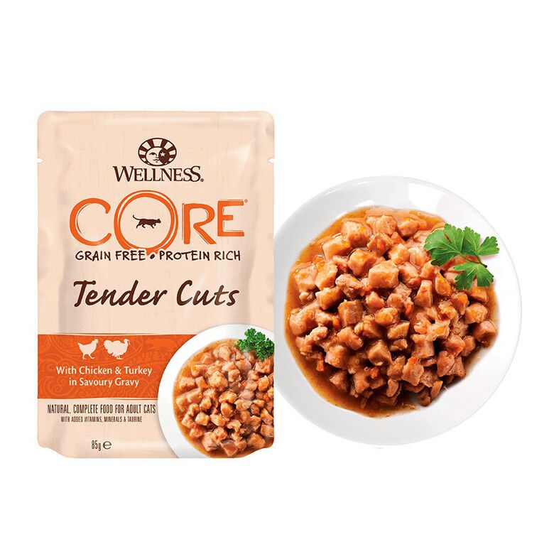 Wellness Core Tender Cuts pollo y pavo sobre en salsa para gatos thumbnail
