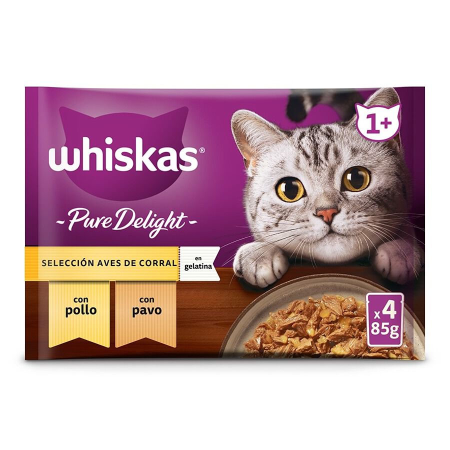 4 sobres x 85 g Whiskas Pure Delight Selecci&oacute;n Aves Gelatina en Bolsita para gatos, , large Imagen numero 1