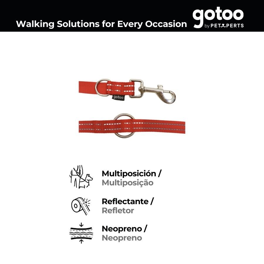 Gotoo Correa multiposición de nylon roja para perros thumbnail